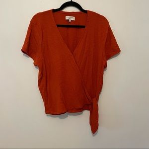 Madewell Texture & Thread Short Sleeved Wrap Top Burnt Orange XL